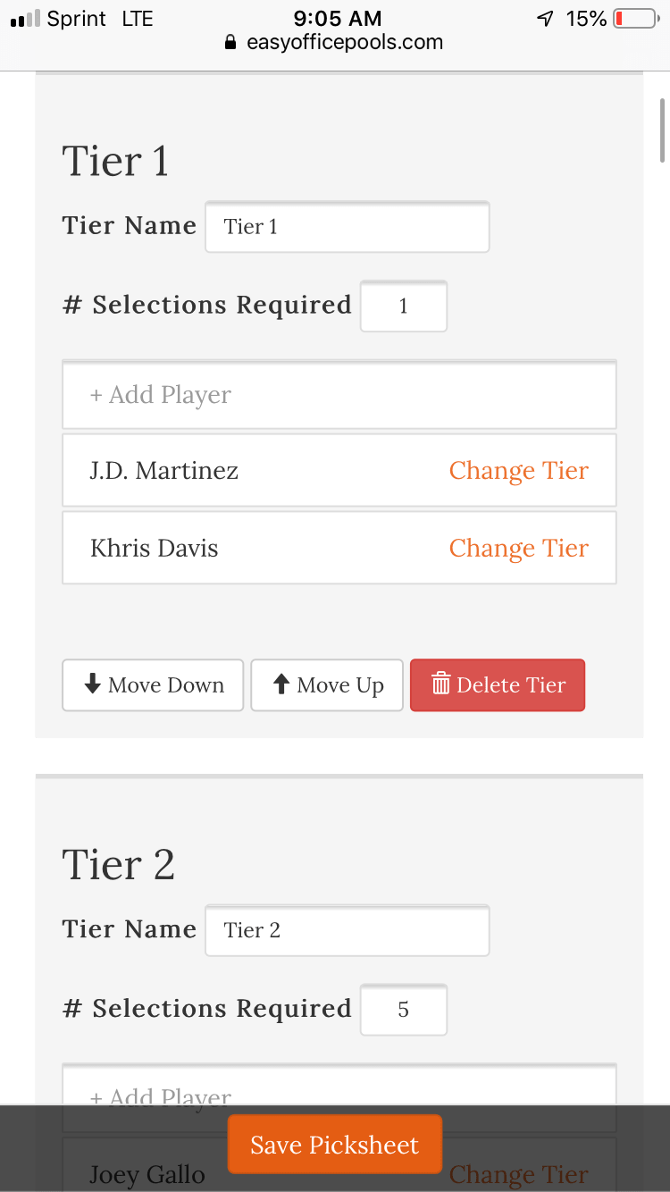 Customizable Picksheet